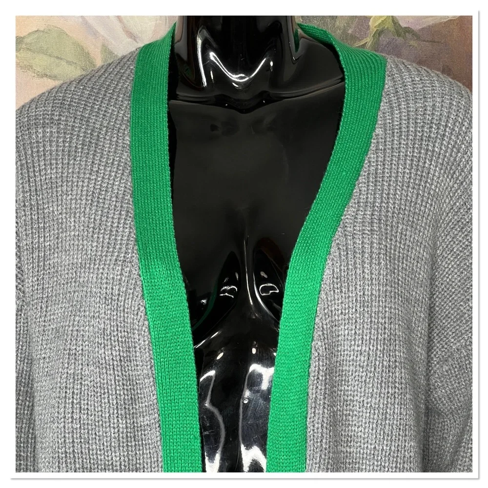 ILLORD Maxi Knit Cardigan w/Fringe Hem One Size 100% Acrylic Gray, Green & Blue